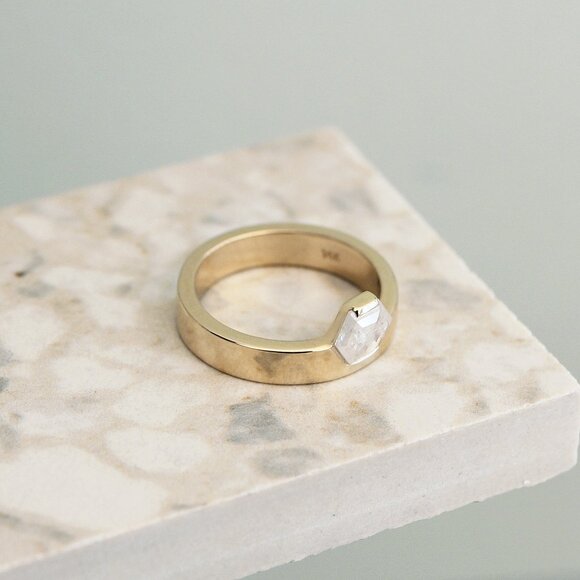 Hexagon Diamond Ring, 14k Yellow Gold - Picture 3 of 4
